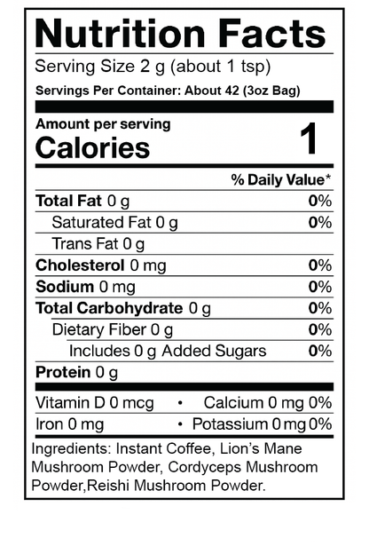 INSTANT MUSHROOM COFFEE NUTRITION LABEL
